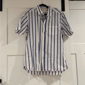 Borgo28 White and Blue Striped Casual Shirt